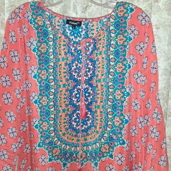 Orange/turquoise Tolani dress size Large E… - Picture 3 of 5